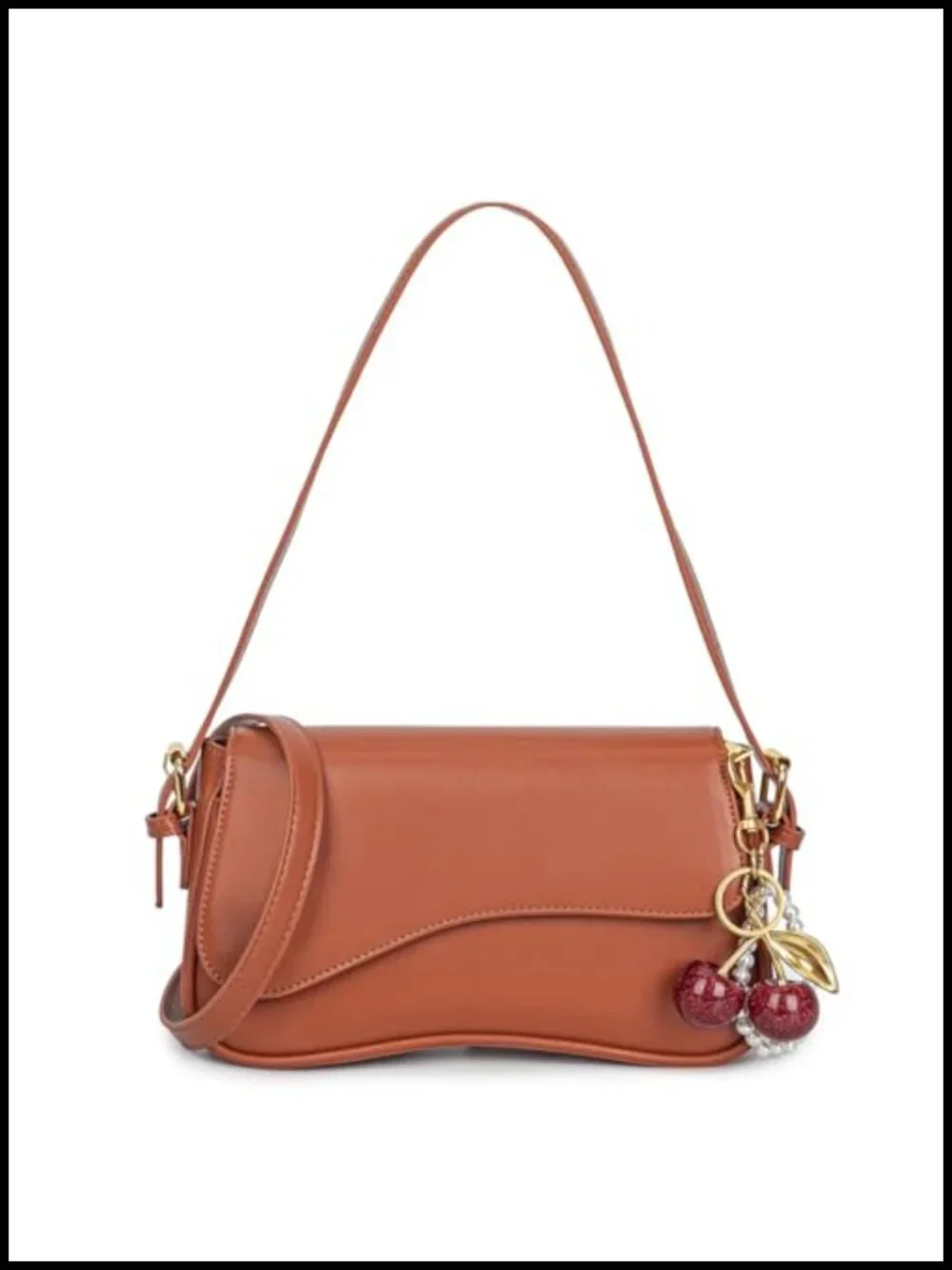 Women Hobo Crossbody Purse with Cherry Pendant Detachable Straps PU Leather